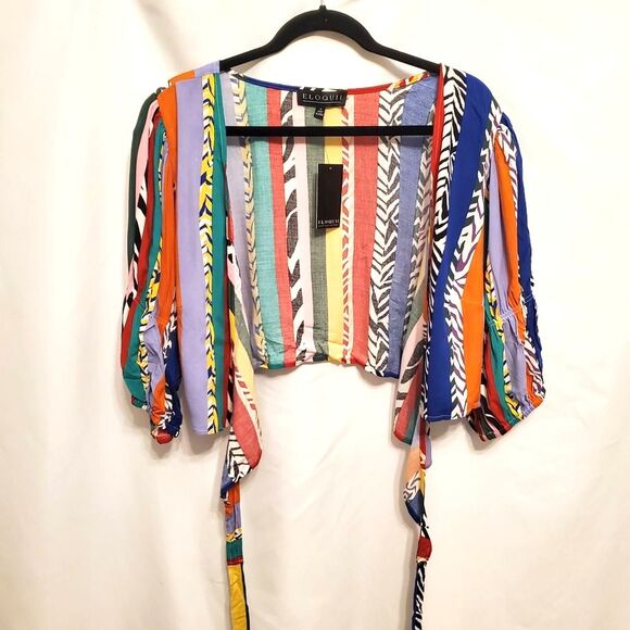 NWT ELOQUII Top & Pants Set Women's Size 16 Bright Multicolor Serenity Striped - Picture 4 of 15